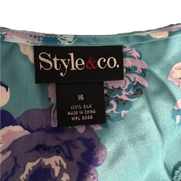 Style & Co. Turquoise Floral Sleeveless Top with Lace Trim, size 16 - Picture 7 of 10